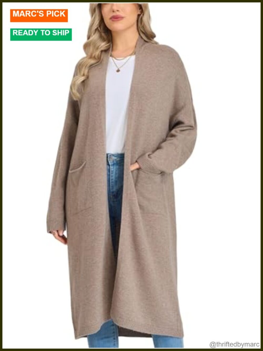 100% Merino Wool Long Cardigan Open Front Sweater with Pockets